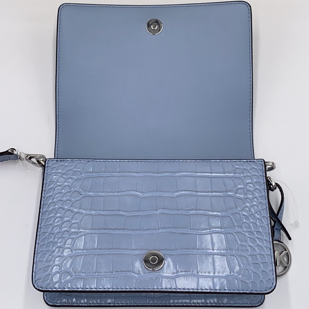 MICHAEL KORS MERCER SMALL CLUTCH XBODY PALE BLUE NWT - Picture 8 of 16